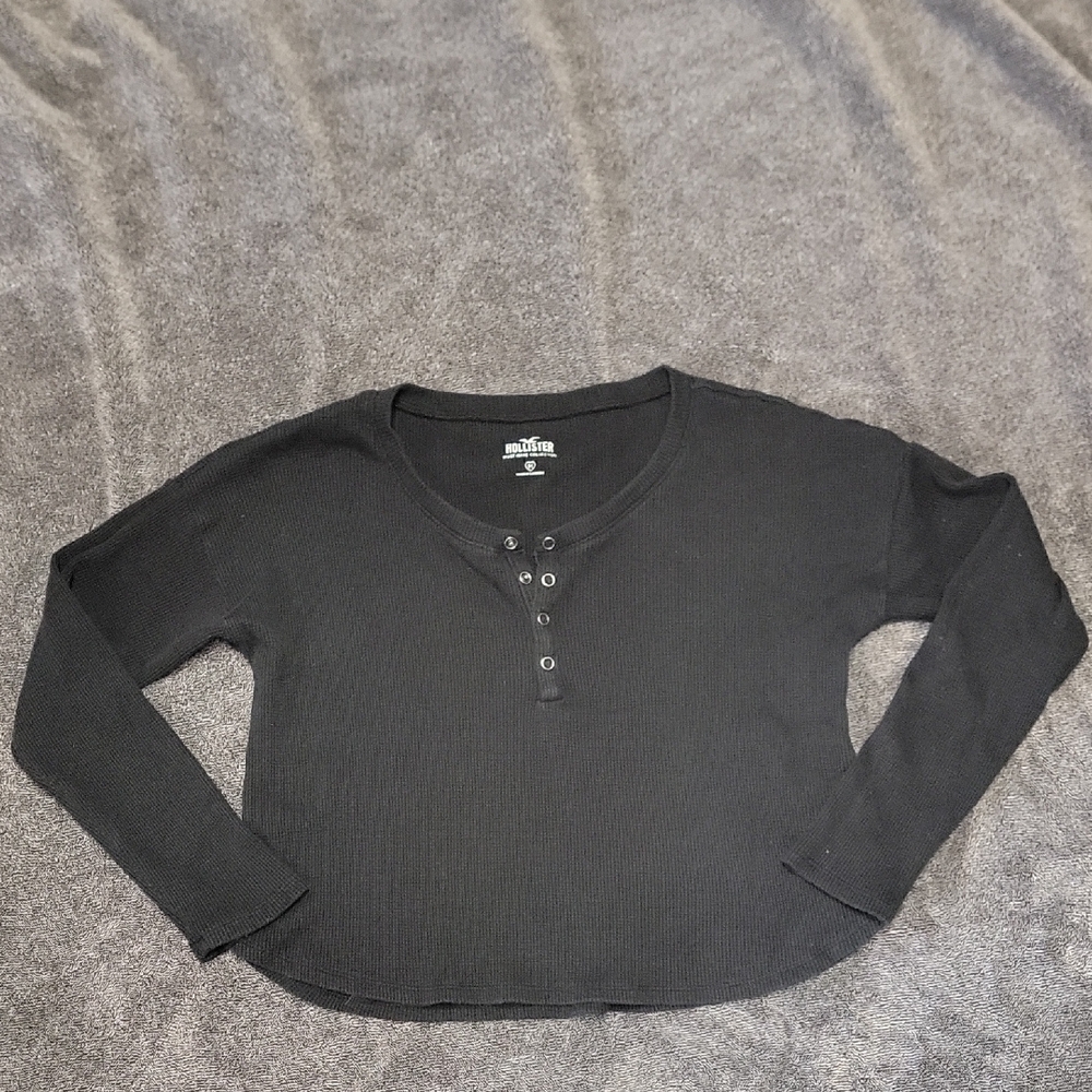 Hollister Must-Have Collection Black Long Sleeve Henley Top Medium